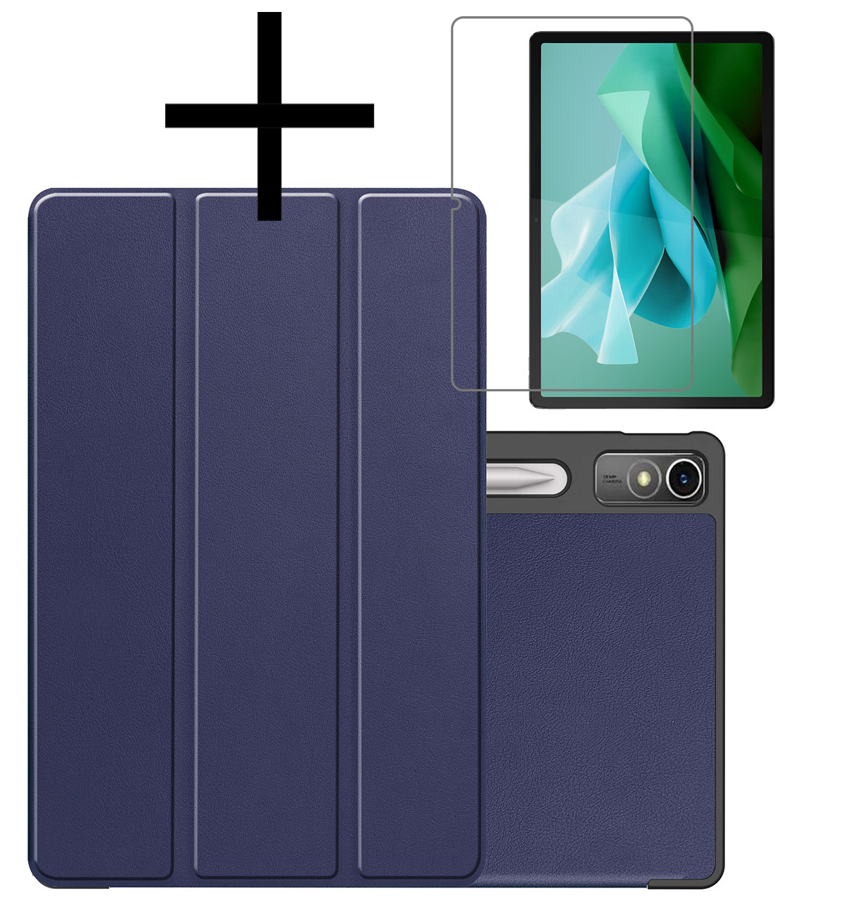 NoXx Hoesje Geschikt voor Lenovo Tab P12 Hoesje Case Hard Cover Hoes Book Case Met Uitsparing Geschikt voor Lenovo Pen Met Screenprotector - Donkerblauw