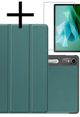 NoXx Hoesje Geschikt voor Lenovo Tab P12 Hoesje Case Hard Cover Hoes Book Case Met Uitsparing Geschikt voor Lenovo Pen Met Screenprotector - Donkergroen