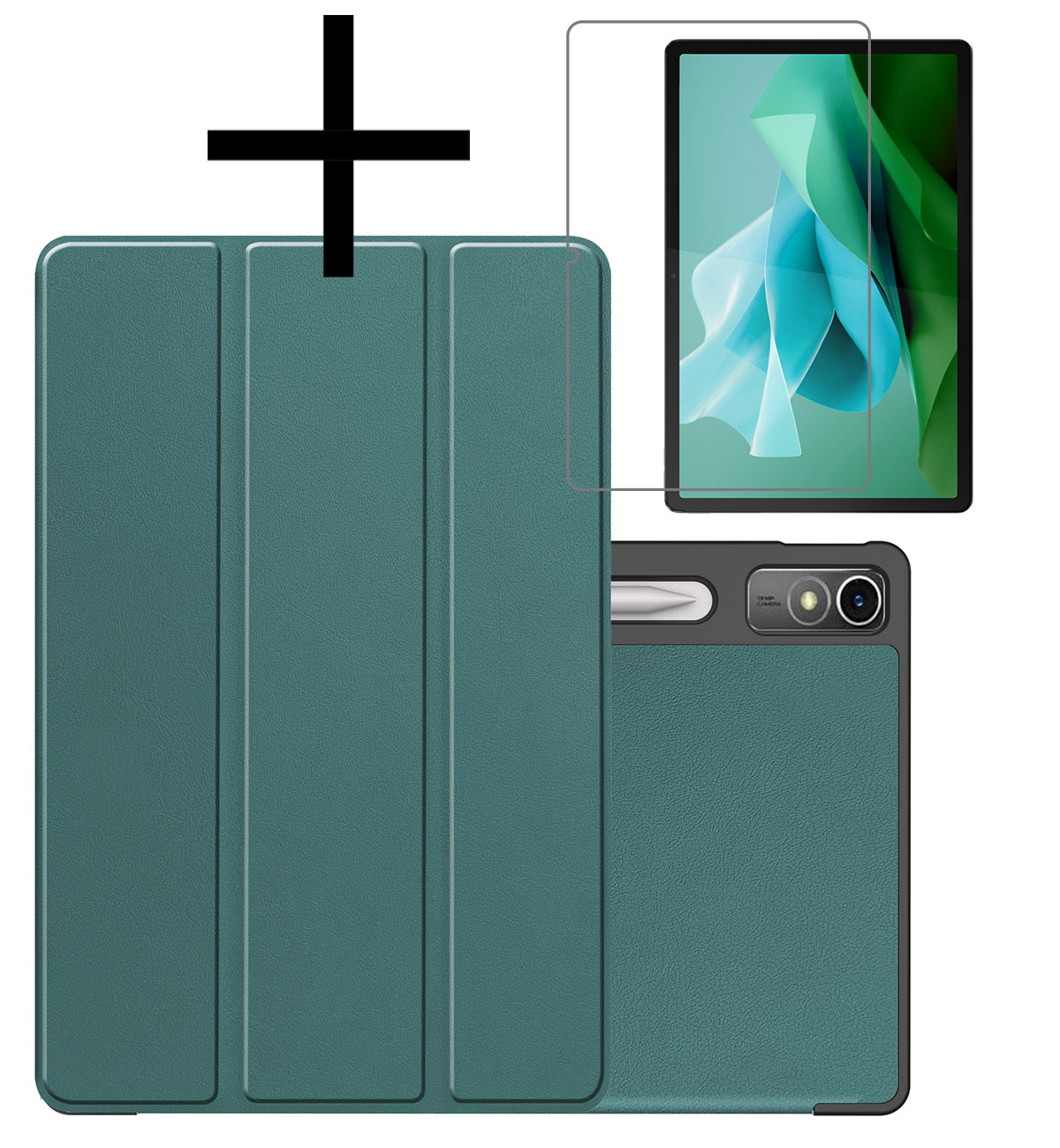 NoXx Hoesje Geschikt voor Lenovo Tab P12 Hoesje Case Hard Cover Hoes Book Case Met Uitsparing Geschikt voor Lenovo Pen Met Screenprotector - Donkergroen