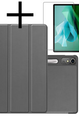 NoXx Hoesje Geschikt voor Lenovo Tab P12 Hoesje Case Hard Cover Hoes Book Case Met Uitsparing Geschikt voor Lenovo Pen Met Screenprotector - Grijs