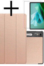 NoXx Hoesje Geschikt voor Lenovo Tab P12 Hoesje Case Hard Cover Hoes Book Case Met Uitsparing Geschikt voor Lenovo Pen Met Screenprotector - Rosé goud