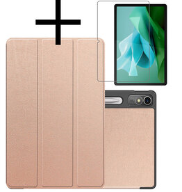 NoXx NoXx Lenovo Tab P12 Hoesje Met Uitsparing Lenovo Pen Met Screenprotector - Rose Goud