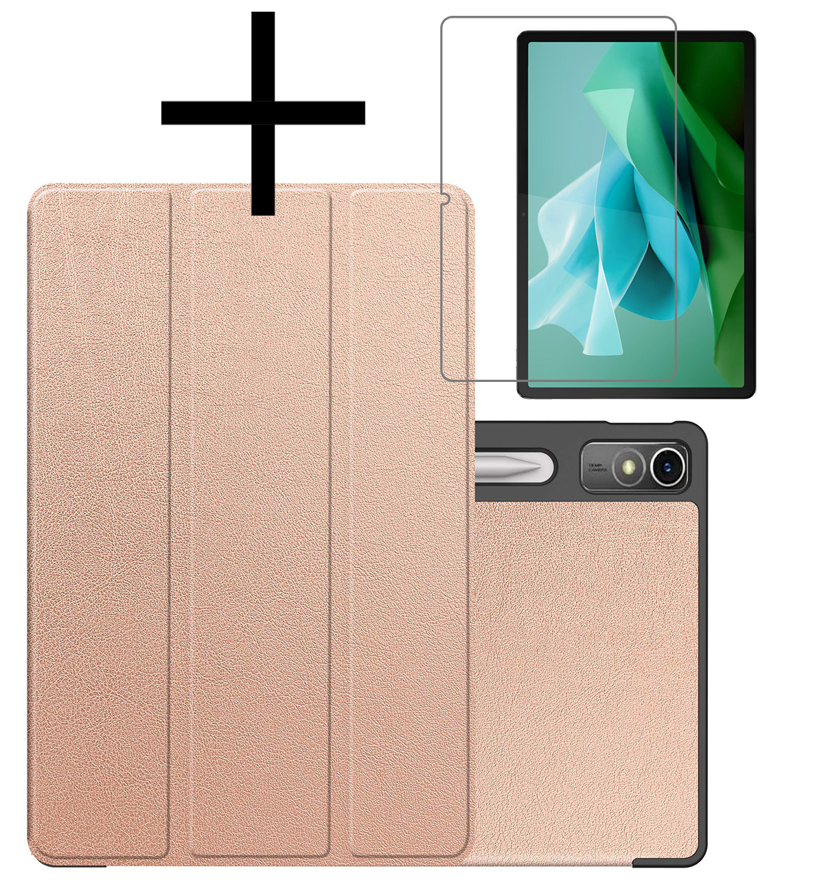 NoXx Hoesje Geschikt voor Lenovo Tab P12 Hoesje Case Hard Cover Hoes Book Case Met Uitsparing Geschikt voor Lenovo Pen Met Screenprotector - Rosé goud