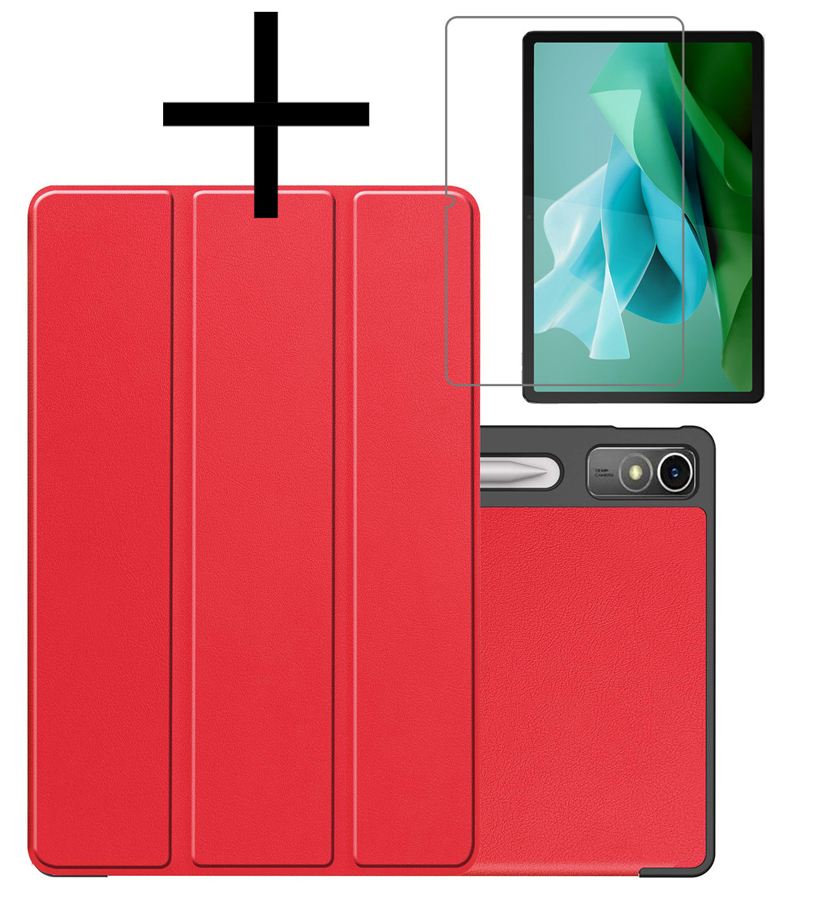 NoXx Hoesje Geschikt voor Lenovo Tab P12 Hoesje Case Hard Cover Hoes Book Case Met Uitsparing Geschikt voor Lenovo Pen Met Screenprotector - Rood