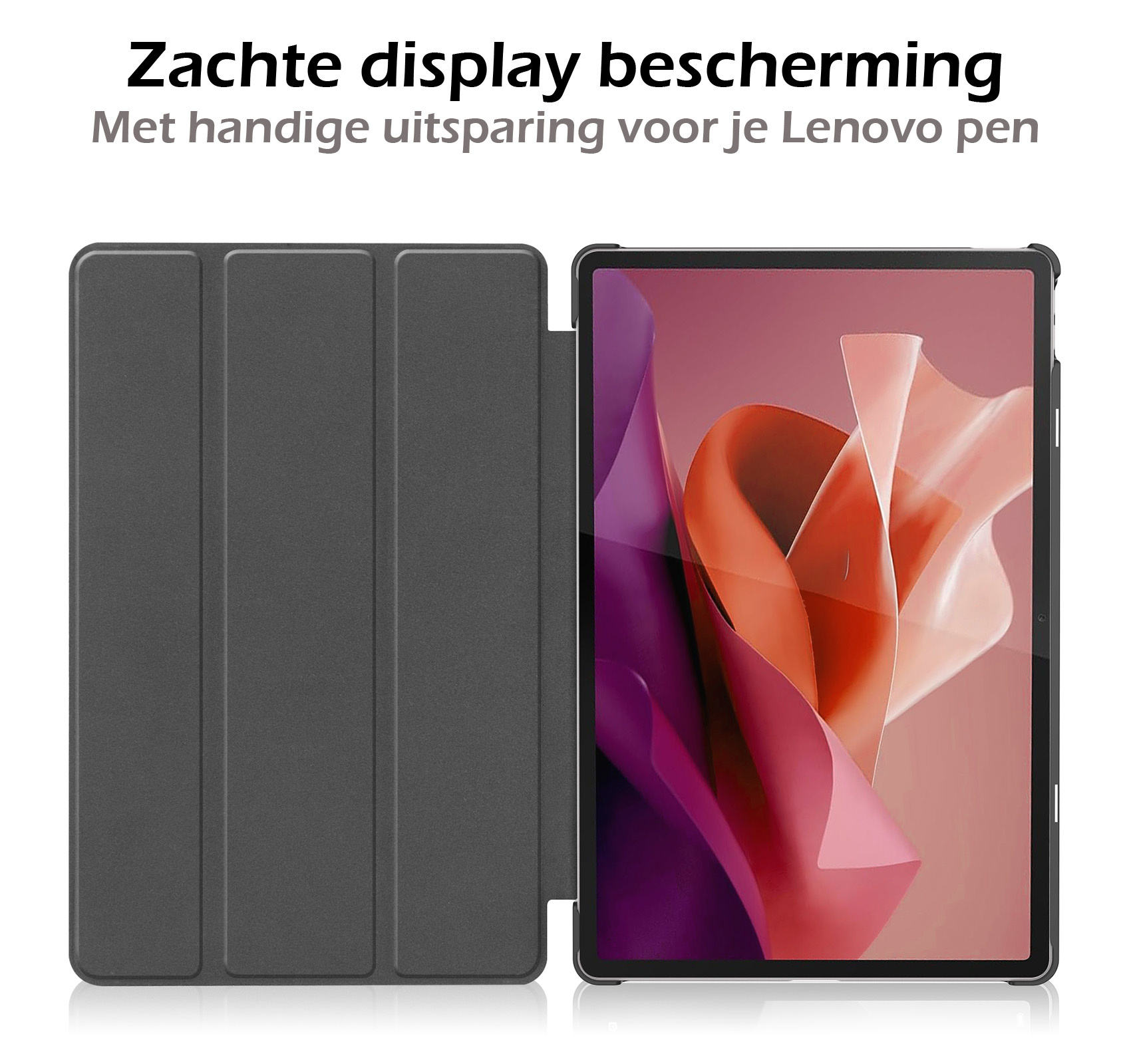 Nomfy Hoes Geschikt voor Lenovo Tab P12 Hoes Tri-fold Tablet Hoesje Case Met Uitsparing Geschikt voor Lenovo Pen - Hoesje Geschikt voor Lenovo Tab P12 Hoesje Hardcover Bookcase - Zwart
