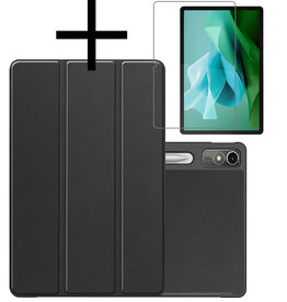 NoXx NoXx Lenovo Tab P12 Hoesje Met Uitsparing Lenovo Pen Met Screenprotector - Zwart