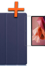 Nomfy Hoes Geschikt voor Lenovo Tab P12 Hoes Tri-fold Tablet Hoesje Case Met Uitsparing Geschikt voor Lenovo Pen Met Screenprotector - Hoesje Geschikt voor Lenovo Tab P12 Hoesje Hardcover Bookcase - Donkerblauw