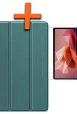 Nomfy Hoes Geschikt voor Lenovo Tab P12 Hoes Tri-fold Tablet Hoesje Case Met Uitsparing Geschikt voor Lenovo Pen Met Screenprotector - Hoesje Geschikt voor Lenovo Tab P12 Hoesje Hardcover Bookcase - Donkergroen