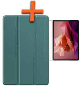 Nomfy Nomfy Lenovo Tab P12 Hoesje Met Uitsparing Lenovo Pen Met Screenprotector - Donkergroen
