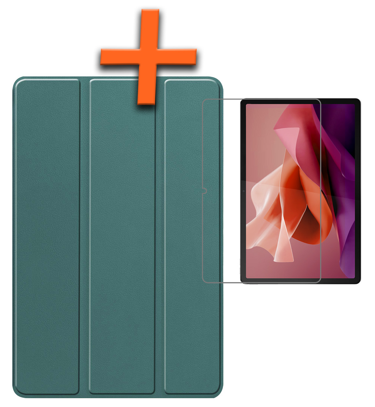 Nomfy Hoes Geschikt voor Lenovo Tab P12 Hoes Tri-fold Tablet Hoesje Case Met Uitsparing Geschikt voor Lenovo Pen Met Screenprotector - Hoesje Geschikt voor Lenovo Tab P12 Hoesje Hardcover Bookcase - Donkergroen