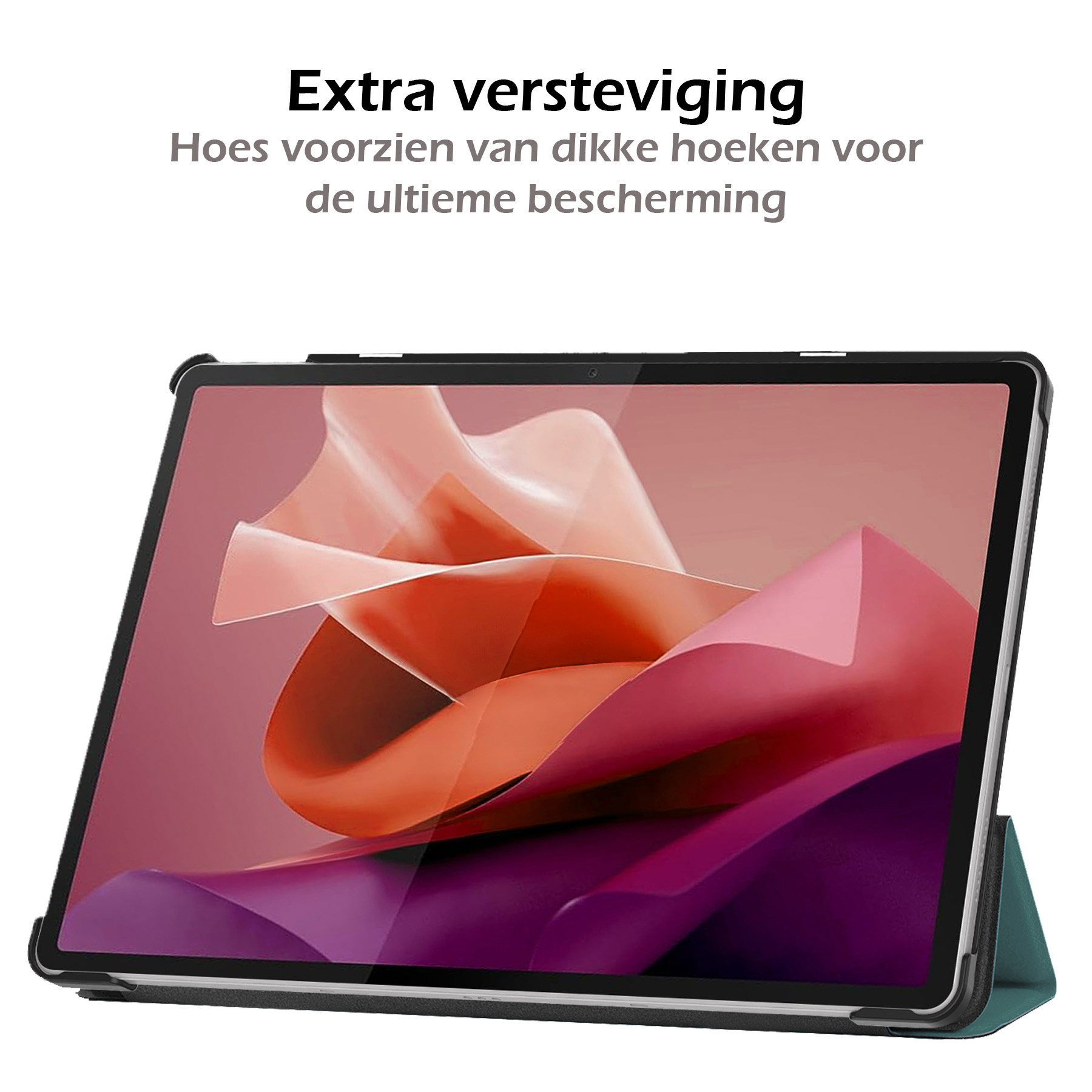 Nomfy Hoes Geschikt voor Lenovo Tab P12 Hoes Tri-fold Tablet Hoesje Case Met Uitsparing Geschikt voor Lenovo Pen Met Screenprotector - Hoesje Geschikt voor Lenovo Tab P12 Hoesje Hardcover Bookcase - Donkergroen