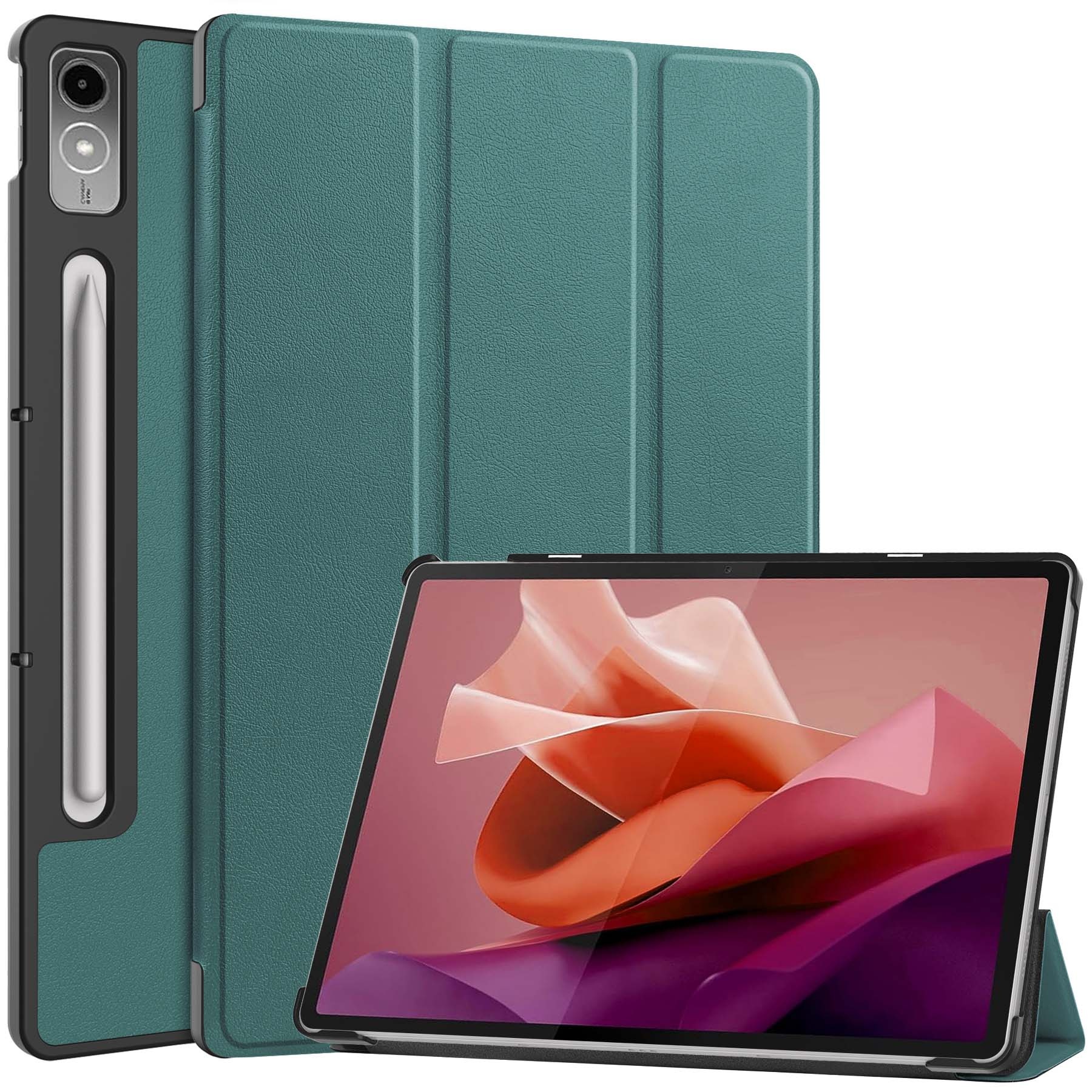 Nomfy Hoes Geschikt voor Lenovo Tab P12 Hoes Tri-fold Tablet Hoesje Case Met Uitsparing Geschikt voor Lenovo Pen Met Screenprotector - Hoesje Geschikt voor Lenovo Tab P12 Hoesje Hardcover Bookcase - Donkergroen