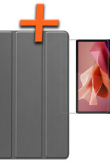 Nomfy Hoes Geschikt voor Lenovo Tab P12 Hoes Tri-fold Tablet Hoesje Case Met Uitsparing Geschikt voor Lenovo Pen Met Screenprotector - Hoesje Geschikt voor Lenovo Tab P12 Hoesje Hardcover Bookcase - Grijs