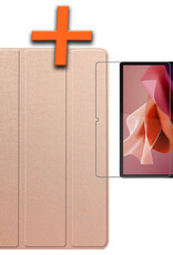 Nomfy Hoes Geschikt voor Lenovo Tab P12 Hoes Tri-fold Tablet Hoesje Case Met Uitsparing Geschikt voor Lenovo Pen Met Screenprotector - Hoesje Geschikt voor Lenovo Tab P12 Hoesje Hardcover Bookcase - Rosé goud