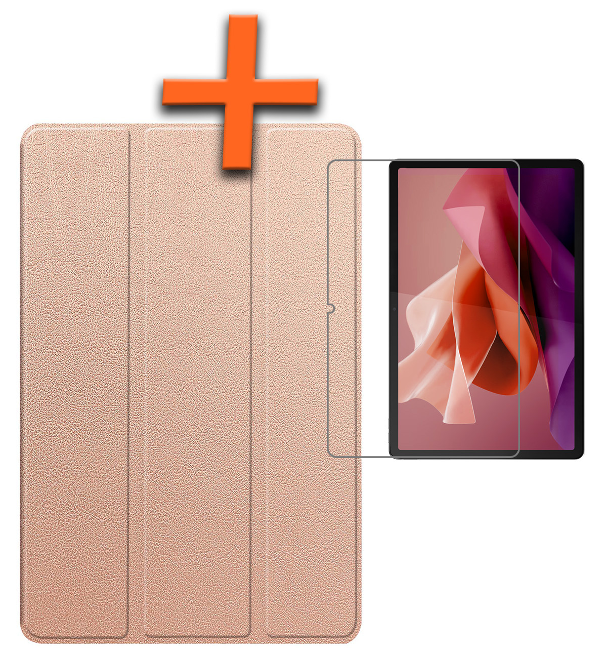 Nomfy Hoes Geschikt voor Lenovo Tab P12 Hoes Tri-fold Tablet Hoesje Case Met Uitsparing Geschikt voor Lenovo Pen Met Screenprotector - Hoesje Geschikt voor Lenovo Tab P12 Hoesje Hardcover Bookcase - Rosé goud
