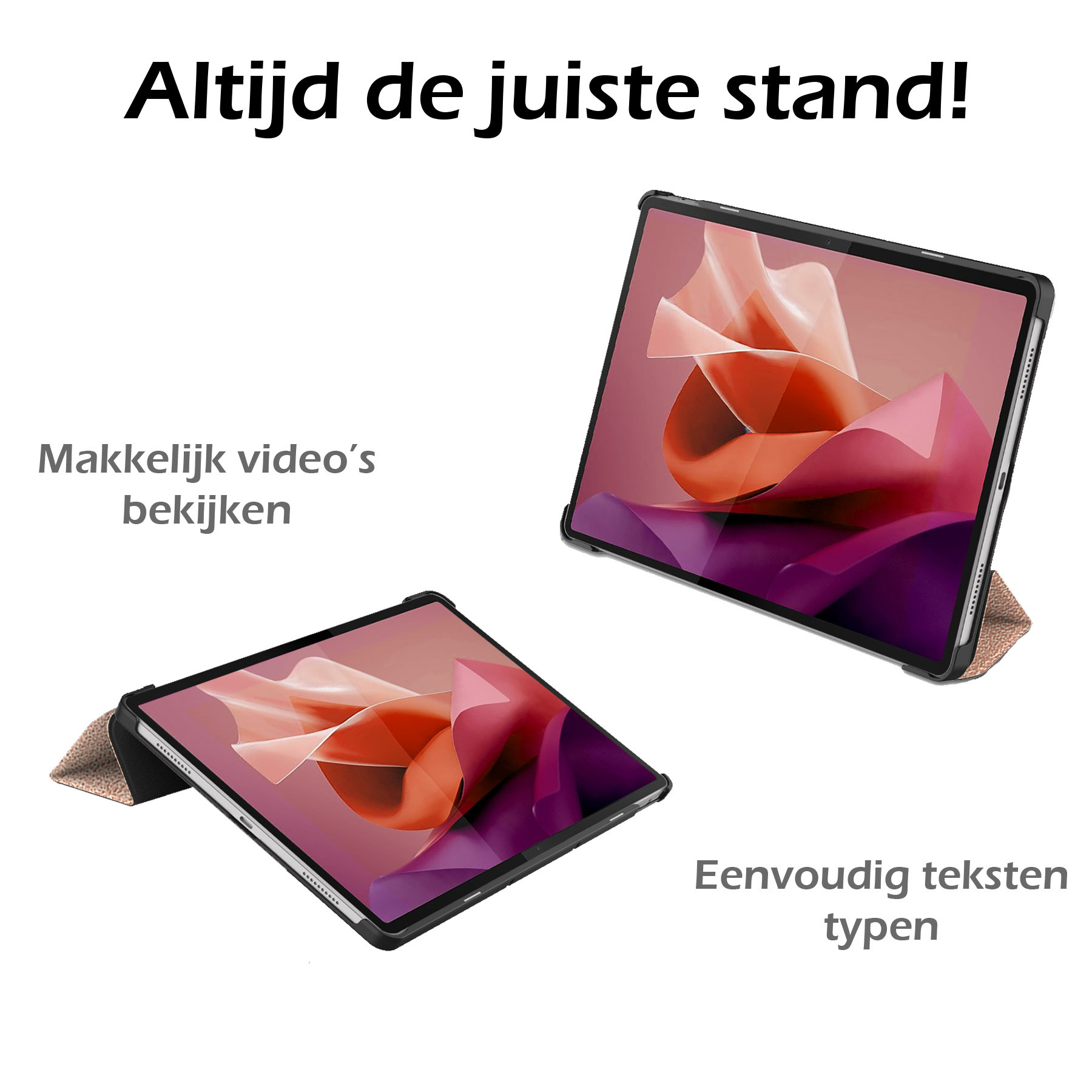 Nomfy Hoes Geschikt voor Lenovo Tab P12 Hoes Tri-fold Tablet Hoesje Case Met Uitsparing Geschikt voor Lenovo Pen Met Screenprotector - Hoesje Geschikt voor Lenovo Tab P12 Hoesje Hardcover Bookcase - Rosé goud