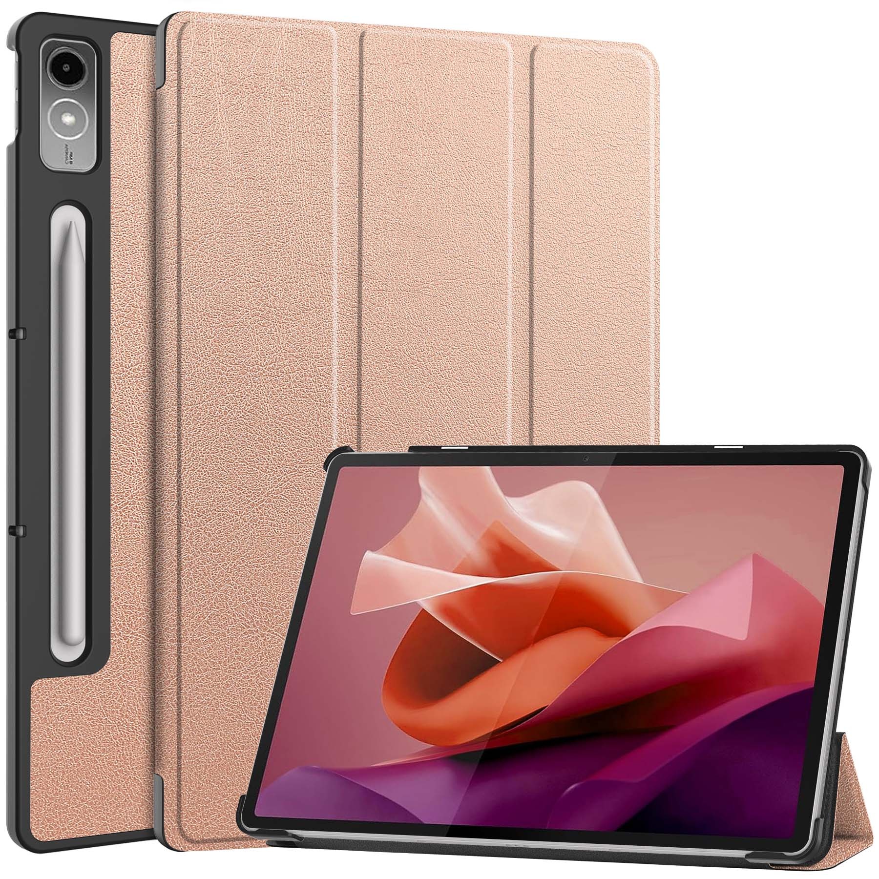Nomfy Hoes Geschikt voor Lenovo Tab P12 Hoes Tri-fold Tablet Hoesje Case Met Uitsparing Geschikt voor Lenovo Pen Met Screenprotector - Hoesje Geschikt voor Lenovo Tab P12 Hoesje Hardcover Bookcase - Rosé goud
