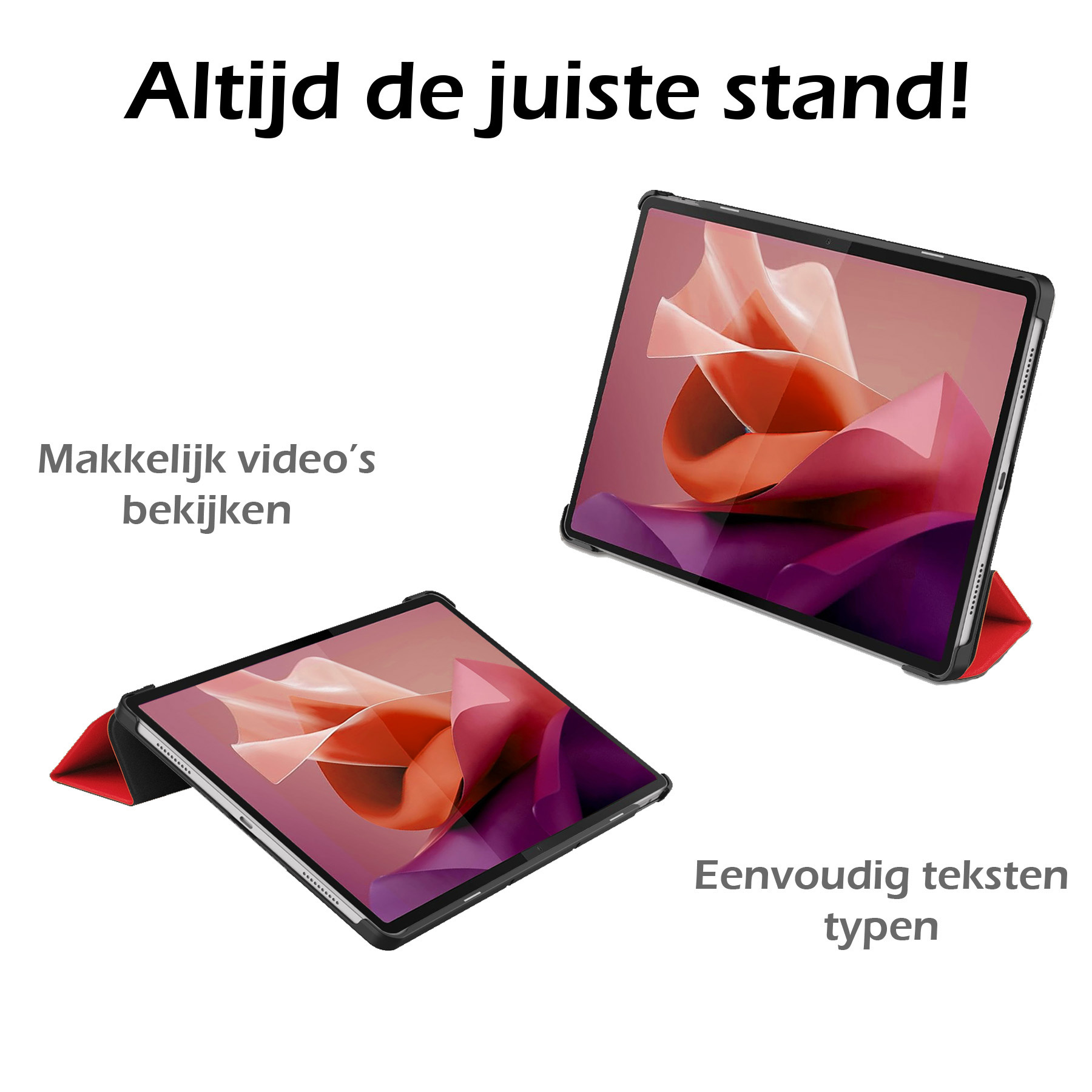 Nomfy Hoes Geschikt voor Lenovo Tab P12 Hoes Tri-fold Tablet Hoesje Case Met Uitsparing Geschikt voor Lenovo Pen Met Screenprotector - Hoesje Geschikt voor Lenovo Tab P12 Hoesje Hardcover Bookcase - Rood
