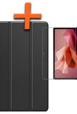 Nomfy Hoes Geschikt voor Lenovo Tab P12 Hoes Tri-fold Tablet Hoesje Case Met Uitsparing Geschikt voor Lenovo Pen Met Screenprotector - Hoesje Geschikt voor Lenovo Tab P12 Hoesje Hardcover Bookcase - Zwart