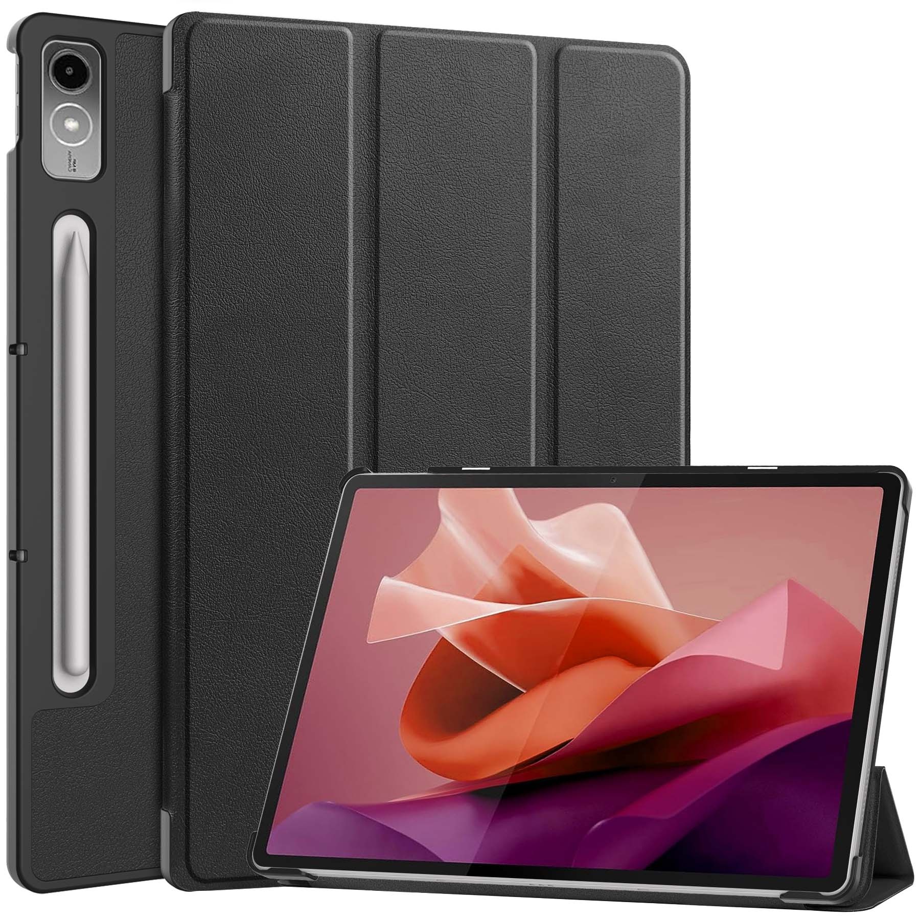 Nomfy Hoes Geschikt voor Lenovo Tab P12 Hoes Tri-fold Tablet Hoesje Case Met Uitsparing Geschikt voor Lenovo Pen Met Screenprotector - Hoesje Geschikt voor Lenovo Tab P12 Hoesje Hardcover Bookcase - Zwart