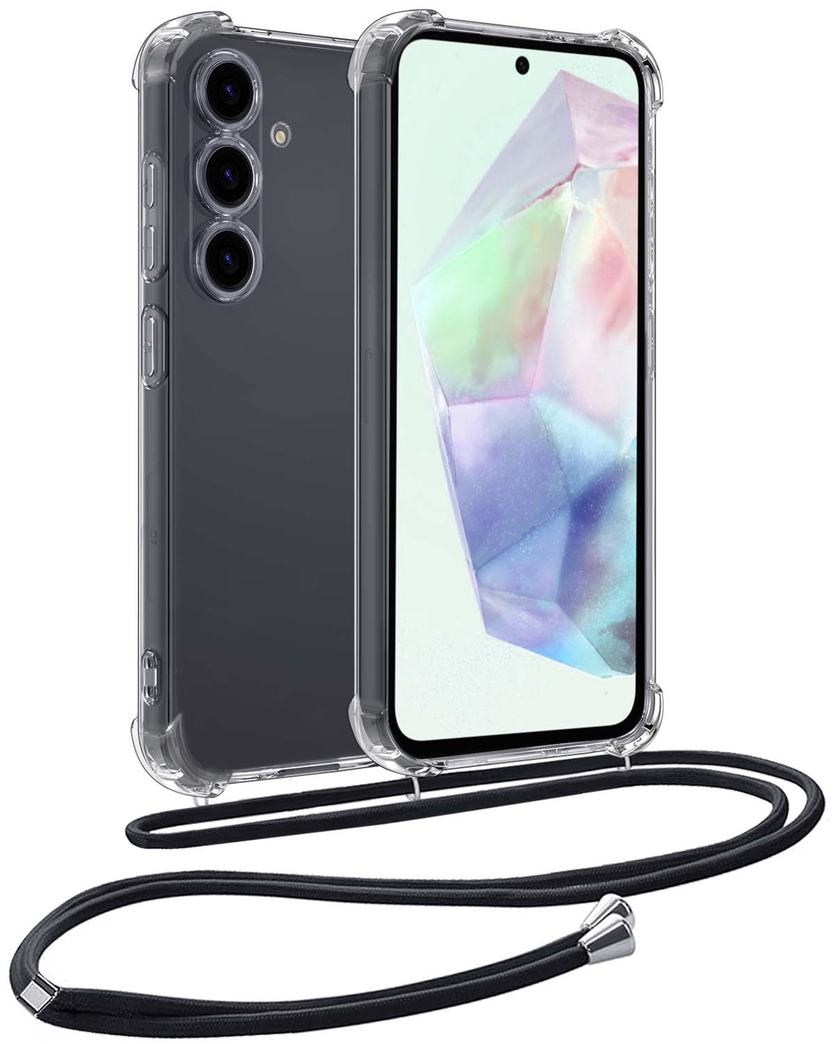 BASEY. Hoes Geschikt voor Samsung A35 Hoesje Shock Proof Case Met Koord Shock Hoes Met Koord - Hoesje Geschikt voor Samsung Galaxy A35 5G Hoes Cover Met Koord - Transparant