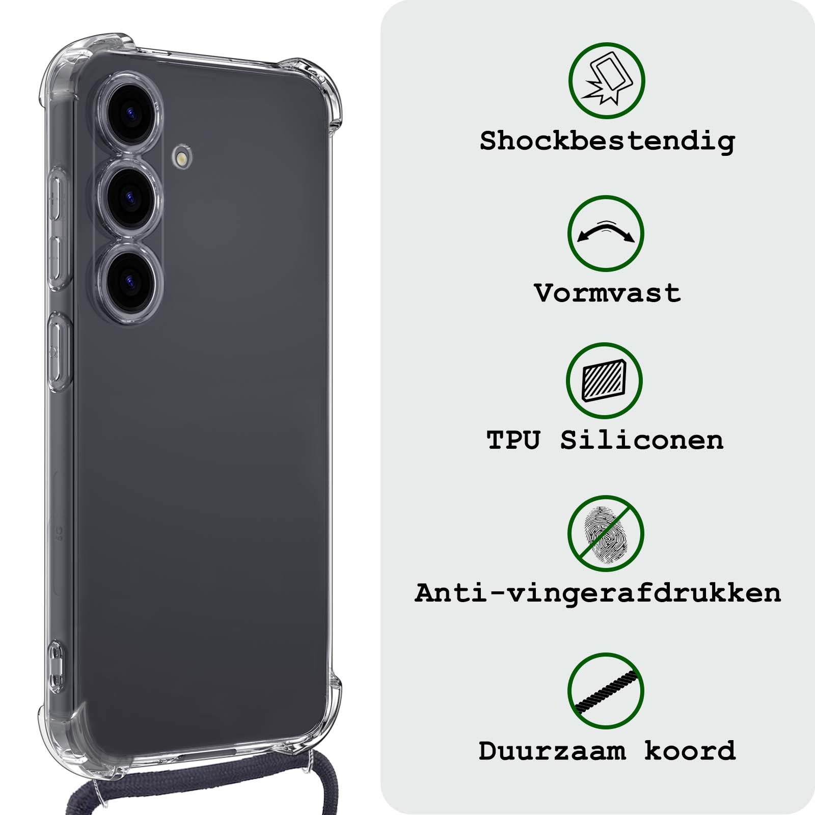 BASEY. Hoes Geschikt voor Samsung A35 Hoesje Shock Proof Case Met Koord Shock Hoes Met Koord - Hoesje Geschikt voor Samsung Galaxy A35 5G Hoes Cover Met Koord - Transparant