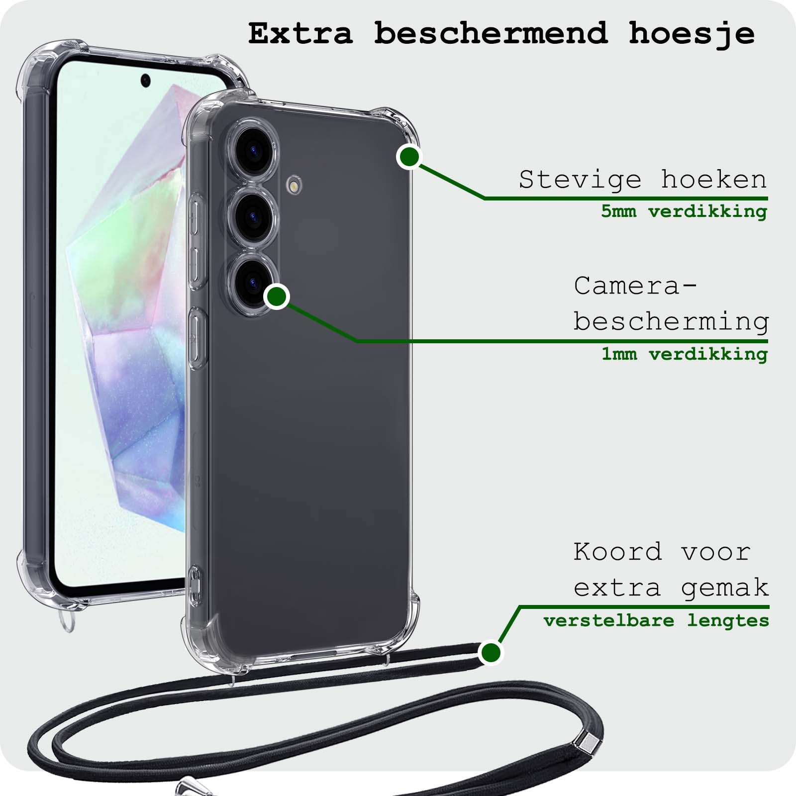 BASEY. Hoes Geschikt voor Samsung A35 Hoesje Shock Proof Case Met Koord Shock Hoes Met Koord - Hoesje Geschikt voor Samsung Galaxy A35 5G Hoes Cover Met Koord - Transparant