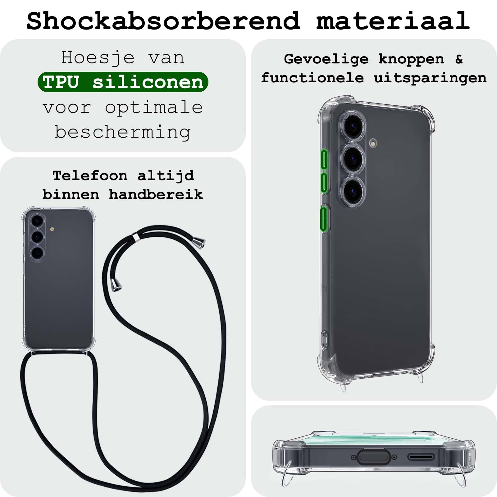 BASEY. Hoes Geschikt voor Samsung A35 Hoesje Shock Proof Case Met Koord Shock Hoes Met Koord - Hoesje Geschikt voor Samsung Galaxy A35 5G Hoes Cover Met Koord - Transparant