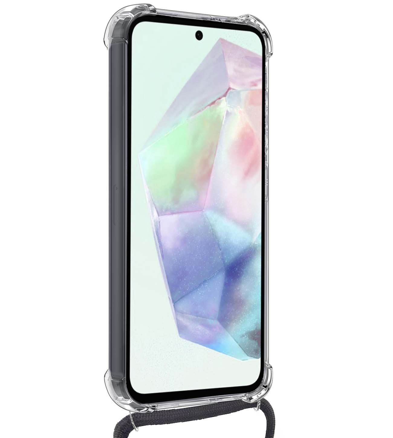 BASEY. Hoes Geschikt voor Samsung A35 Hoesje Shock Proof Case Met Koord Shock Hoes Met Koord - Hoesje Geschikt voor Samsung Galaxy A35 5G Hoes Cover Met Koord - Transparant