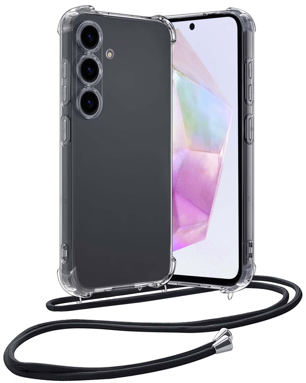 Nomfy Hoesje Geschikt voor Samsung A35 Hoesje Shock Proof Transparant Met Telefoonketting Case Shock Koord - Hoesje Geschikt voor Samsung Galaxy A35 5G Shock Proof Case Met Koord - Transparant
