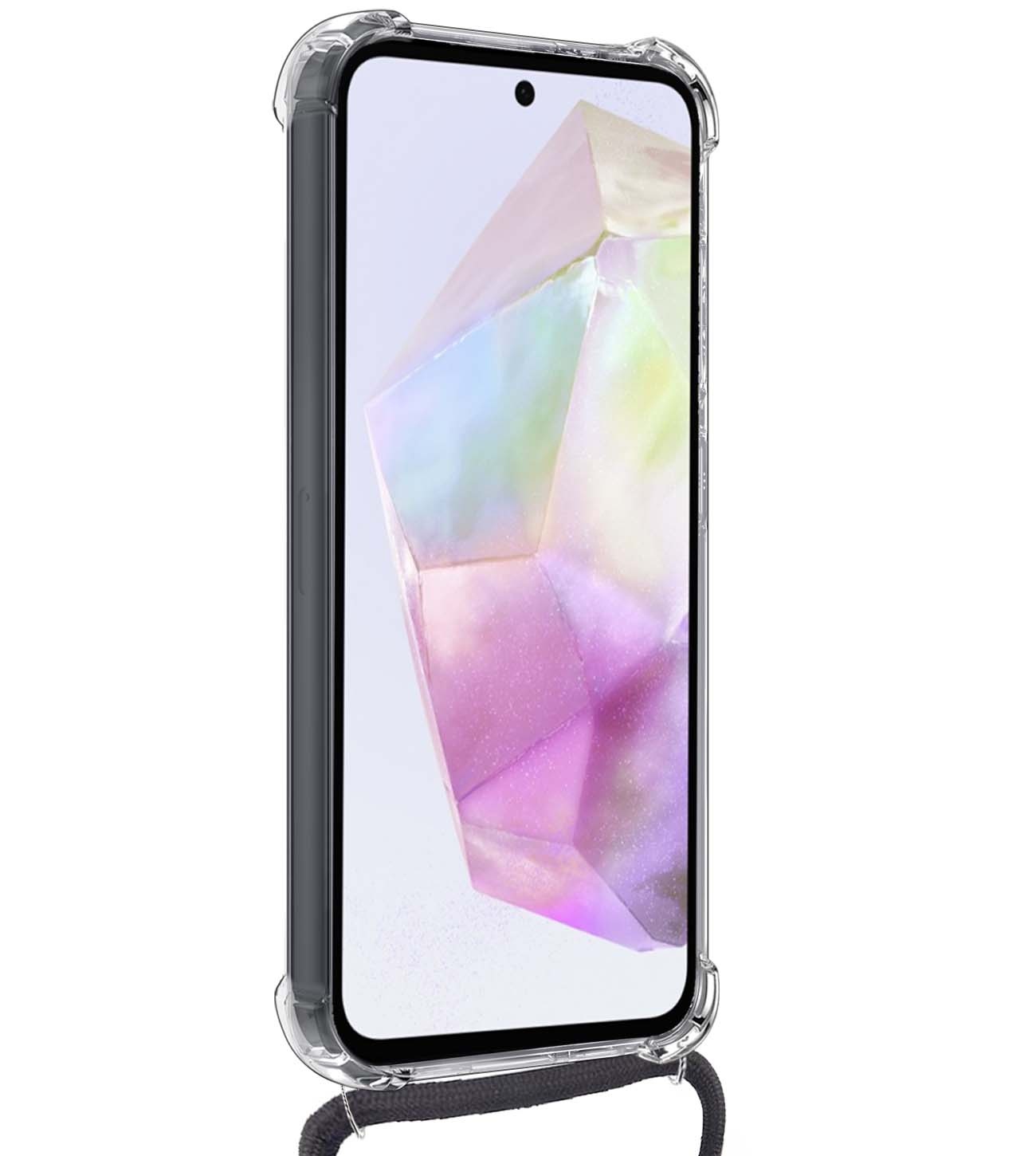 Nomfy Hoesje Geschikt voor Samsung A35 Hoesje Shock Proof Transparant Met Telefoonketting Case Shock Koord - Hoesje Geschikt voor Samsung Galaxy A35 5G Shock Proof Case Met Koord - Transparant