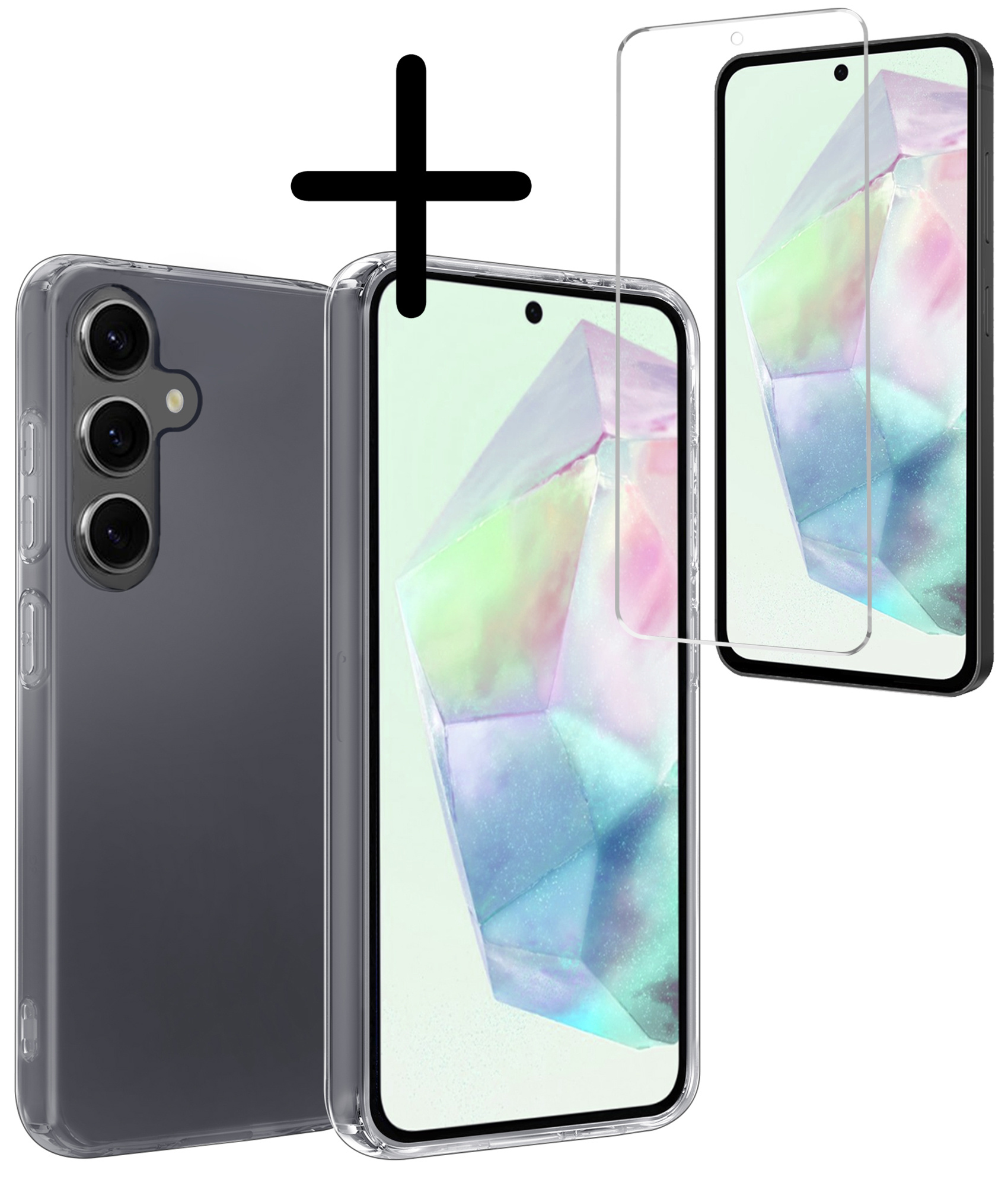 BASEY. Hoes Geschikt voor Samsung A35 Hoesje Siliconen Back Cover Case Met Screenprotector - Hoesje Geschikt voor Samsung Galaxy A35 5G Hoes Cover Hoesje - Transparant