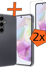 Nomfy Hoesje Geschikt voor Samsung A35 Hoesje Siliconen Cover Case Met 2x Screenprotector - Hoes Geschikt voor Samsung Galaxy A35 5G Hoes Back Case - Transparant