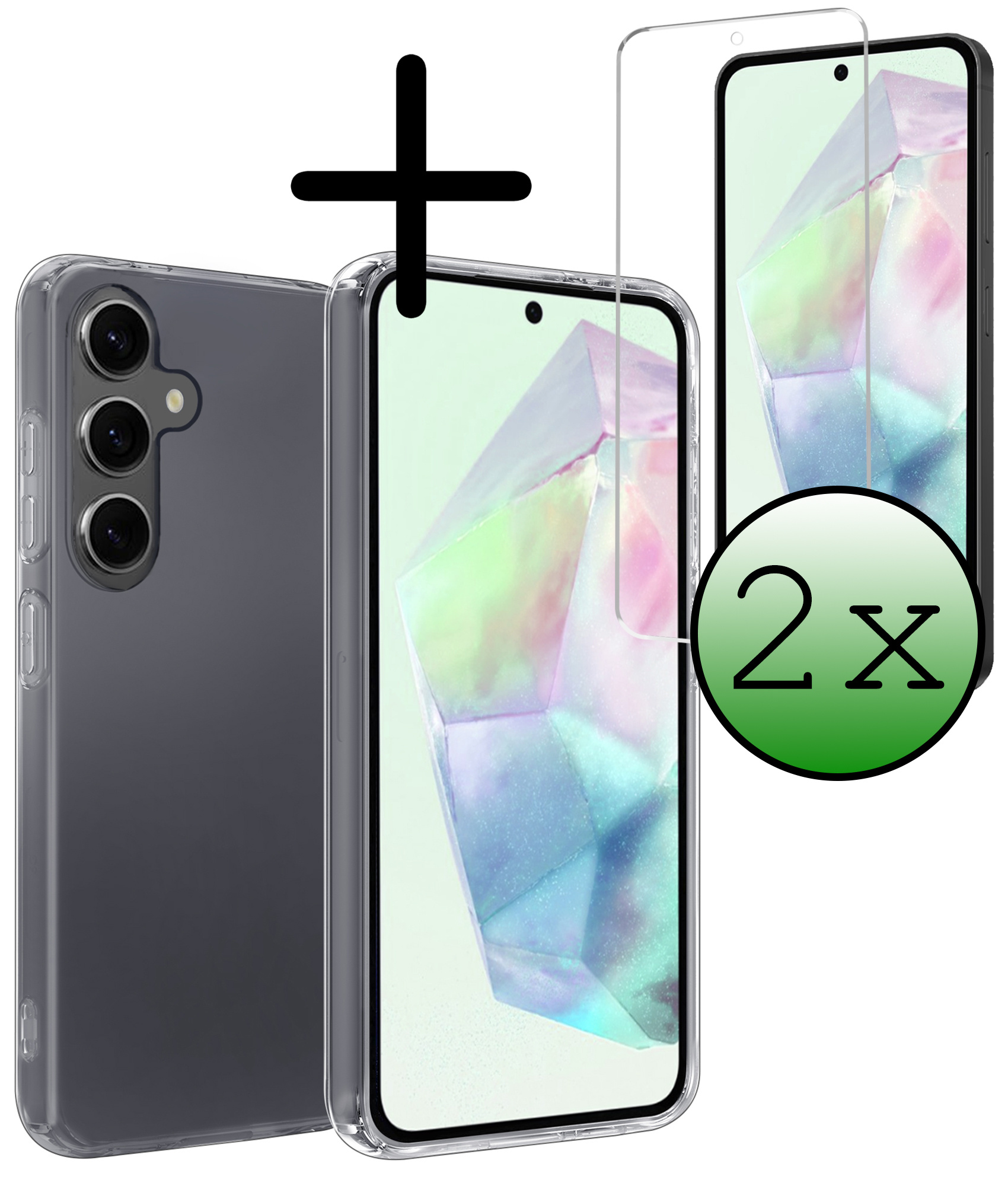 BASEY. Hoes Geschikt voor Samsung A35 Hoesje Siliconen Back Cover Case Met 2x Screenprotector - Hoesje Geschikt voor Samsung Galaxy A35 5G Hoes Cover Hoesje - Transparant