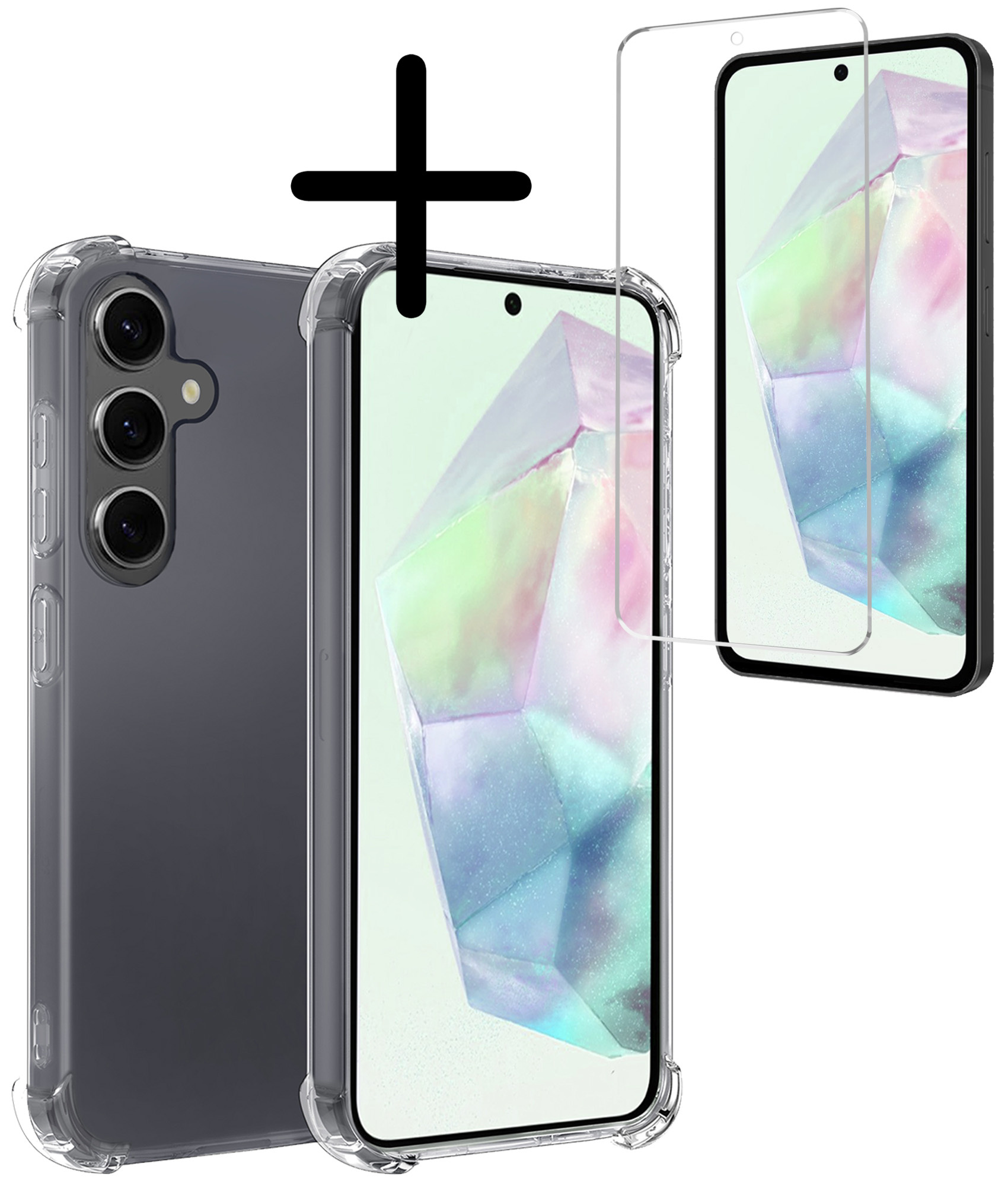 BASEY. Hoes Geschikt voor Samsung A35 Hoesje Shock Proof Case Hoes Siliconen Met Screenprotector - Hoesje Geschikt voor Samsung Galaxy A35 5G Hoes Cover Shockproof - Transparant