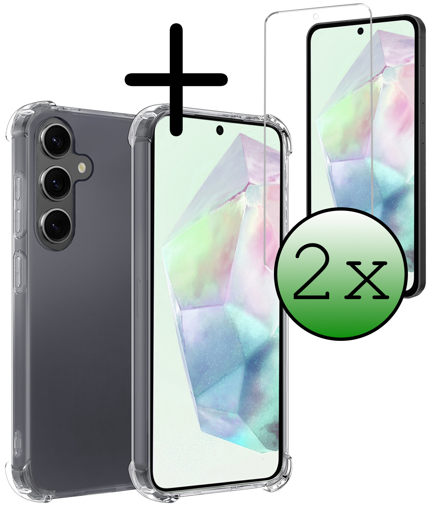 BASEY. Hoes Geschikt voor Samsung A35 Hoesje Shock Proof Case Hoes Siliconen Met 2x Screenprotector - Hoesje Geschikt voor Samsung Galaxy A35 5G Hoes Cover Shockproof - Transparant