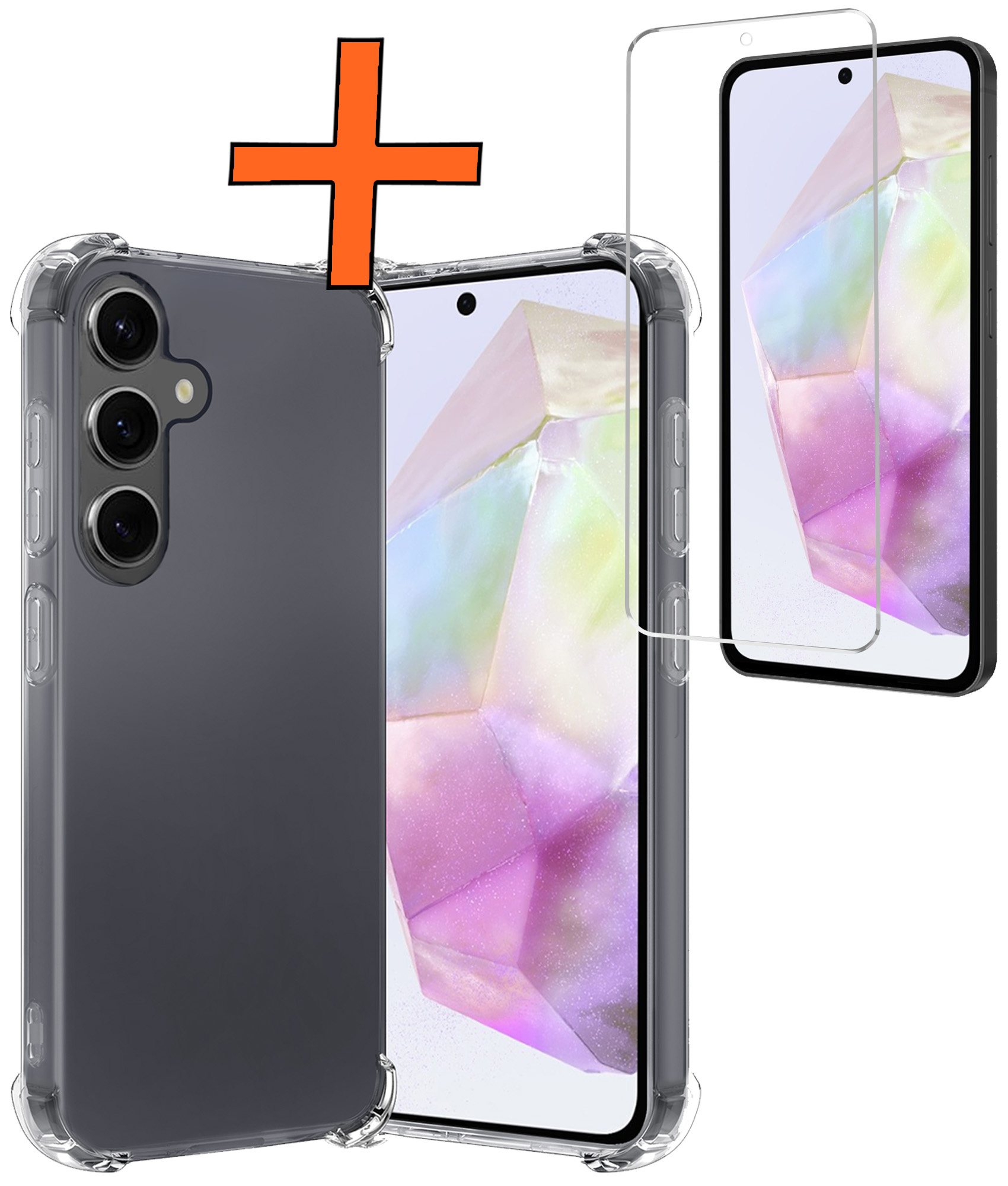 Nomfy Hoesje Geschikt voor Samsung A35 Hoesje Shock Proof Cover Case Shockproof Met Screenprotector - Hoes Geschikt voor Samsung Galaxy A35 5G Hoes Siliconen Back Case - Transparant