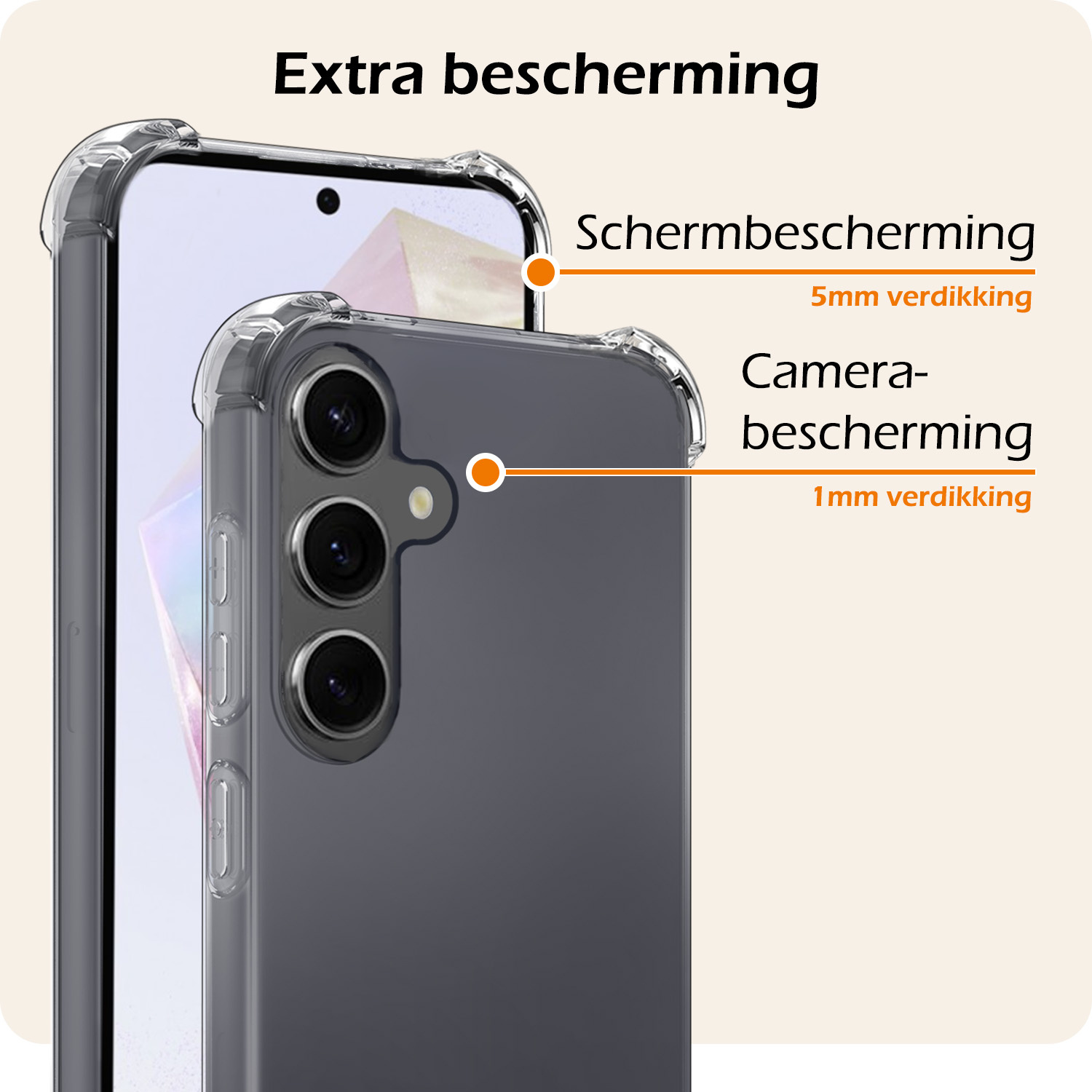 Nomfy Hoesje Geschikt voor Samsung A35 Hoesje Shock Proof Cover Case Shockproof Met 2x Screenprotector - Hoes Geschikt voor Samsung Galaxy A35 5G Hoes Siliconen Back Case - Transparant