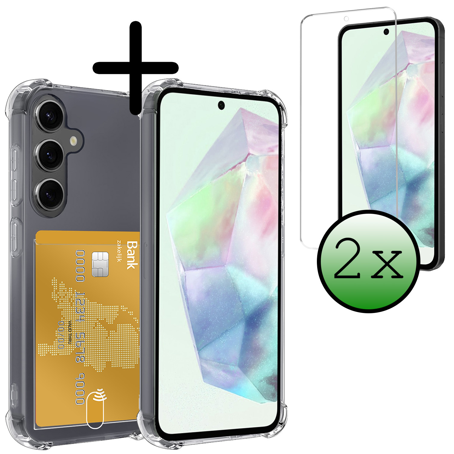 BASEY. Hoes Geschikt voor Samsung A35 Hoesje Shock Proof Case Hoes Met 2x Screenprotector - Hoesje Geschikt voor Samsung Galaxy A35 5G Hoes Cover Shockproof - Transparant