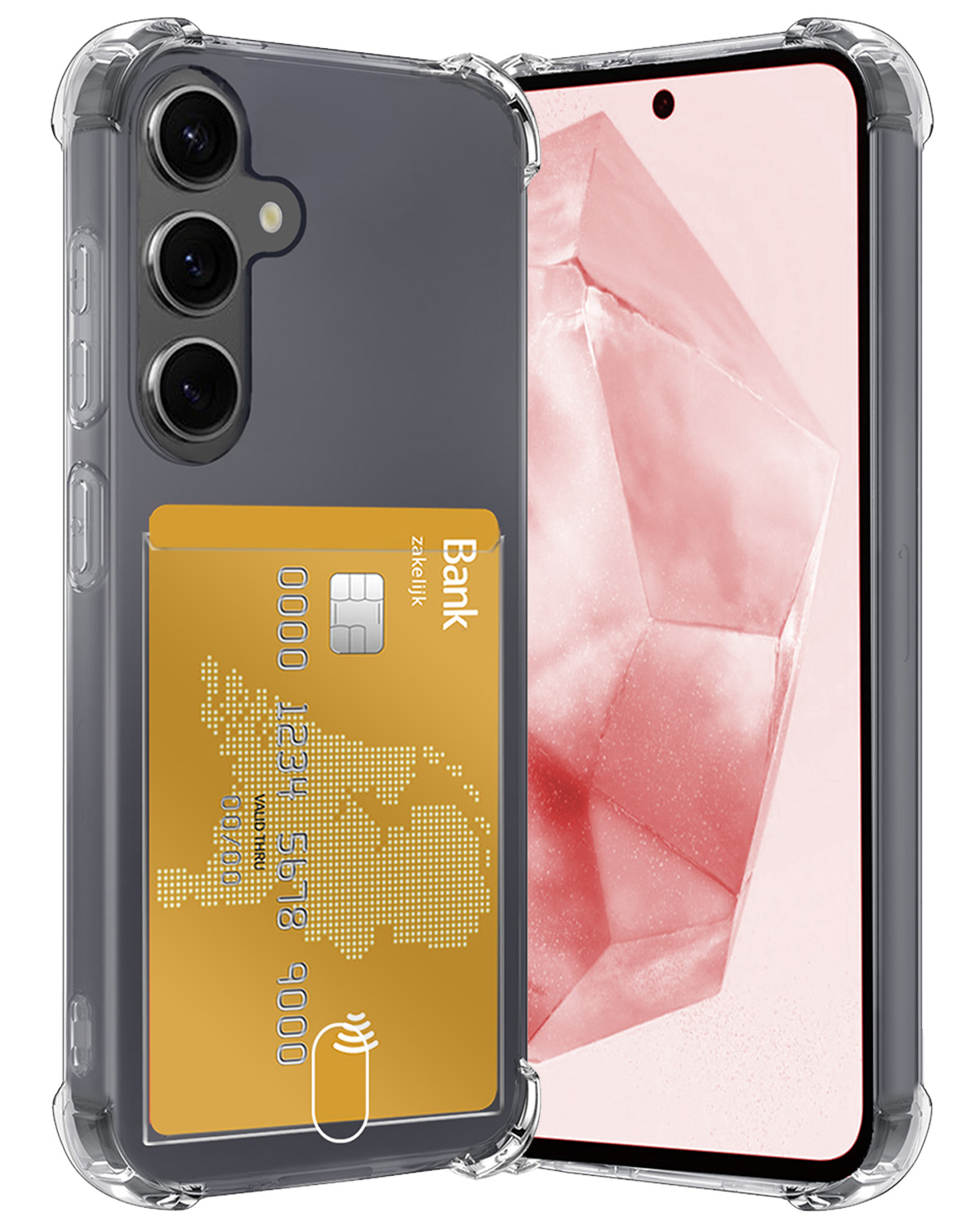 NoXx Hoes Geschikt voor Samsung A35 Hoesje Pasjeshouder Cover Shock Proof Case Siliconen Hoes Met Kaarthouder - Transparant