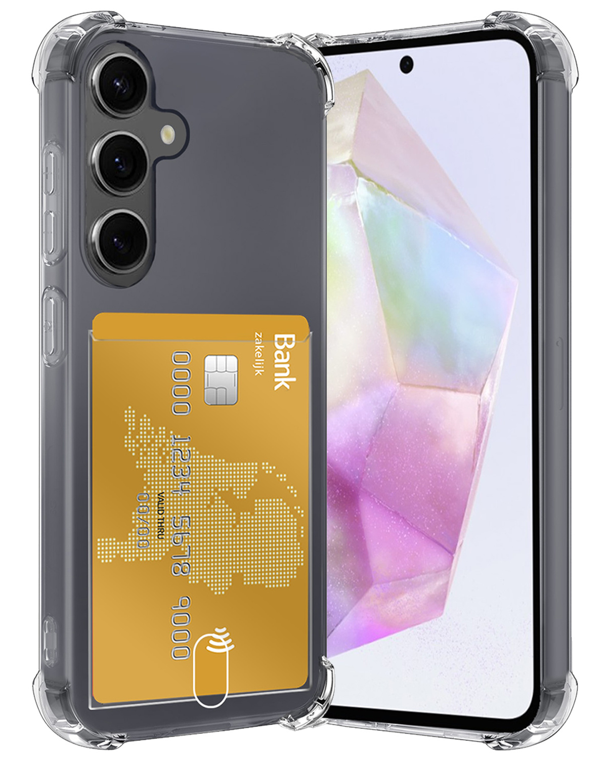 Nomfy Hoesje Geschikt voor Samsung A35 Hoesje Pasjeshouder Shockproof Pas Houder - Hoesje Geschikt voor Samsung Galaxy A35 5G Hoes Met Kaarthouder - Transparant