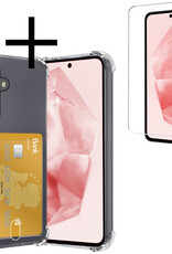 NoXx Hoes Geschikt voor Samsung A35 Hoesje Pasjeshouder Cover Shock Proof Case Siliconen Hoes Met Kaarthouder Met Screenprotector - Transparant
