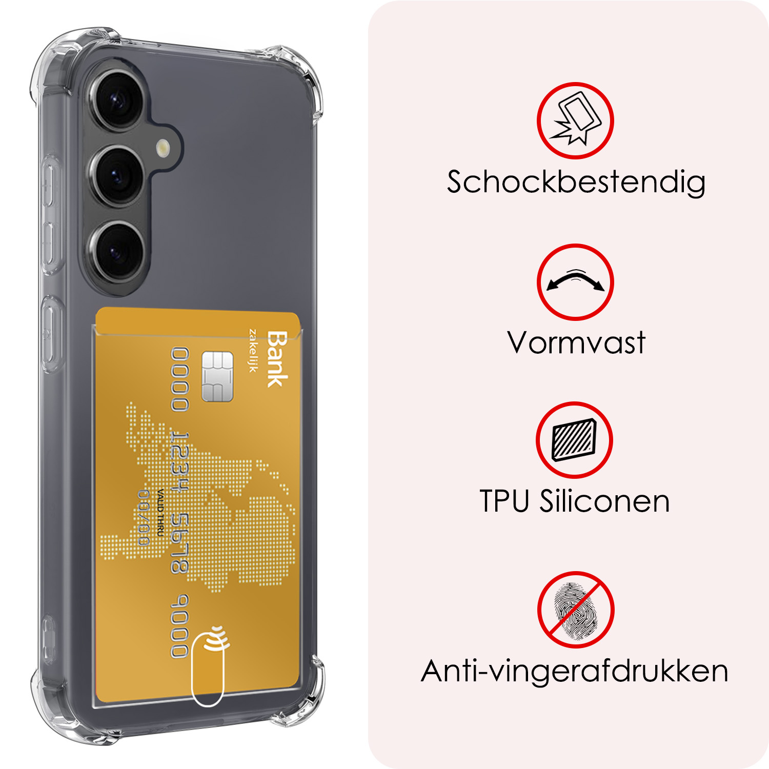 NoXx Hoes Geschikt voor Samsung A35 Hoesje Pasjeshouder Cover Shock Proof Case Siliconen Hoes Met Kaarthouder Met Screenprotector - Transparant