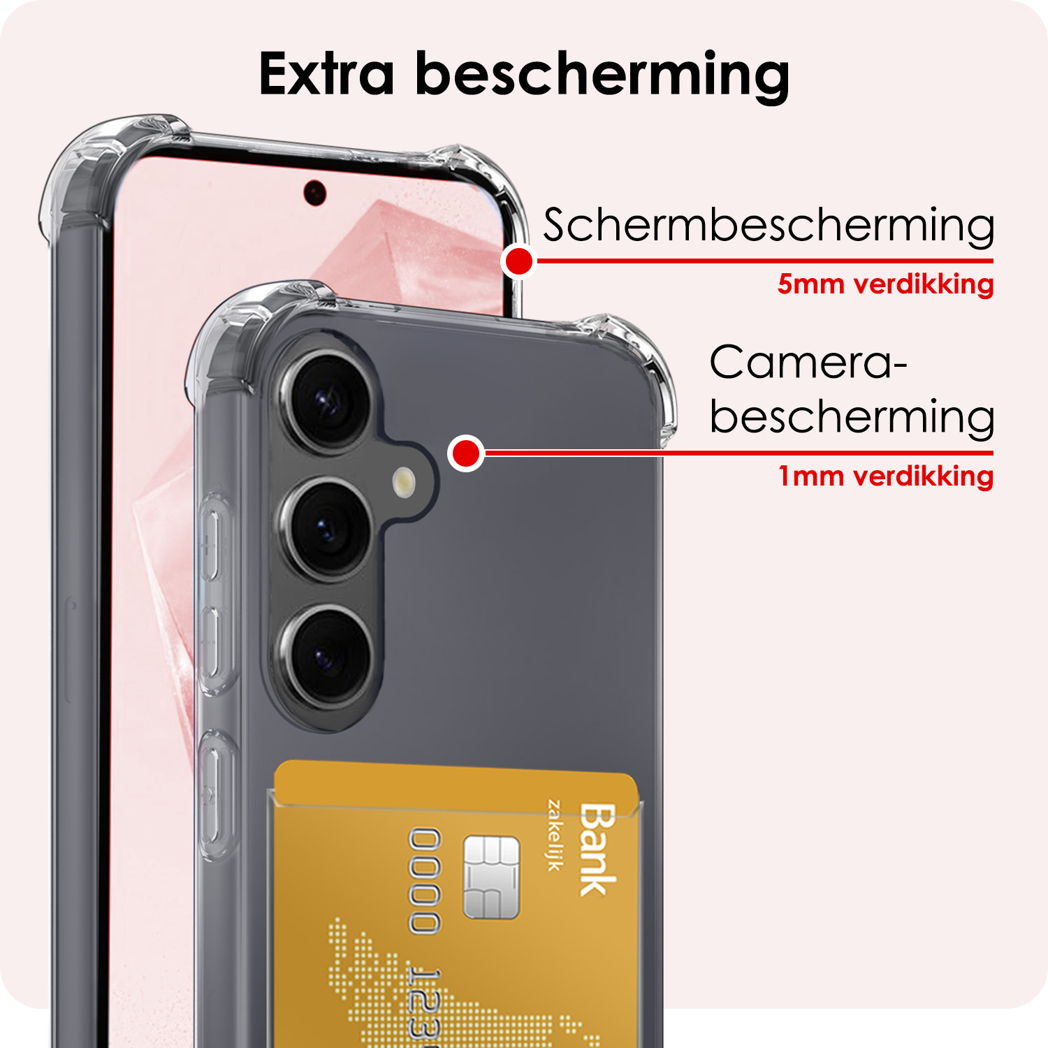 NoXx Hoes Geschikt voor Samsung A35 Hoesje Pasjeshouder Cover Shock Proof Case Siliconen Hoes Met Kaarthouder Met Screenprotector - Transparant