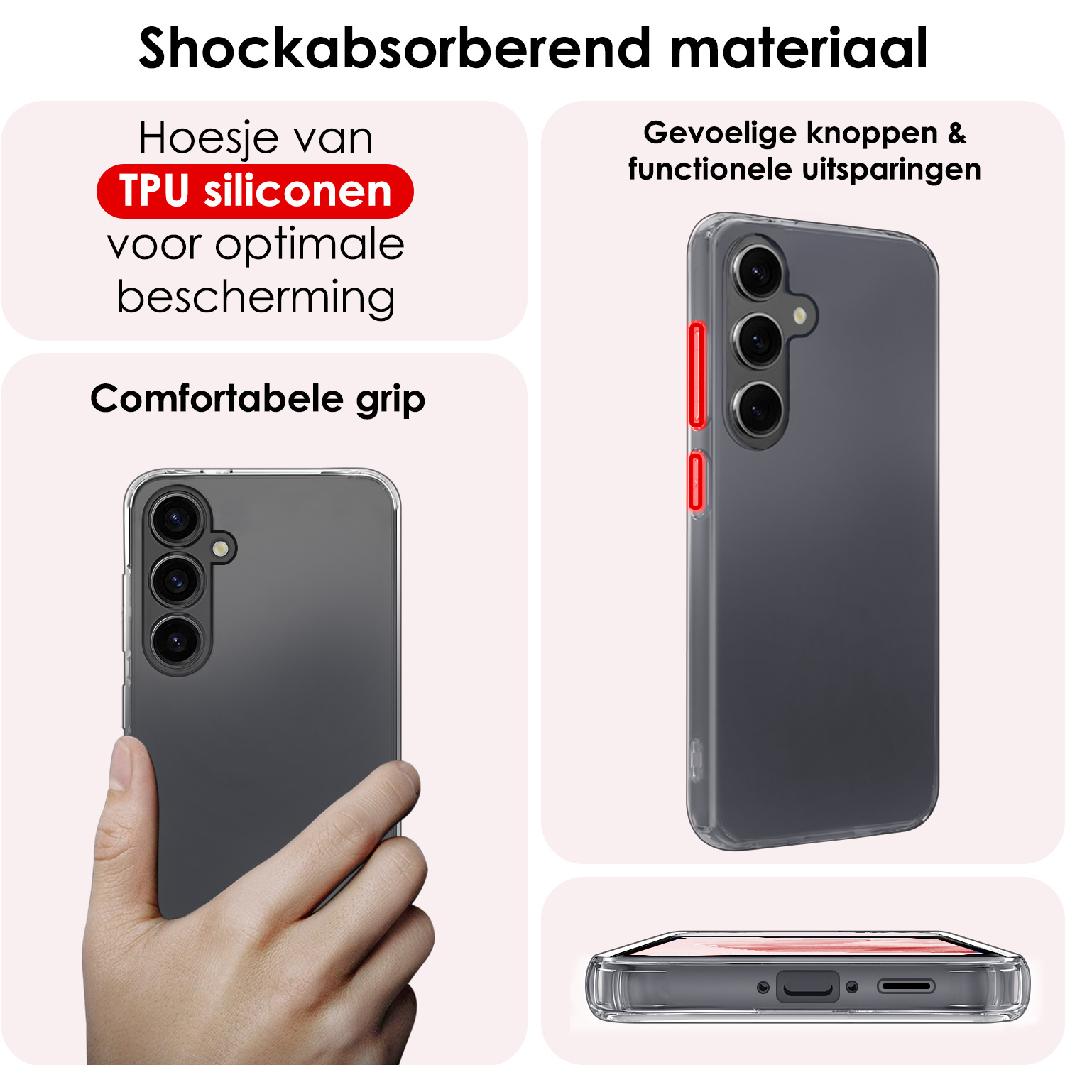NoXx Hoes Geschikt voor Samsung A35 Hoesje Cover Siliconen Back Case Hoes Met Screenprotector - Transparant