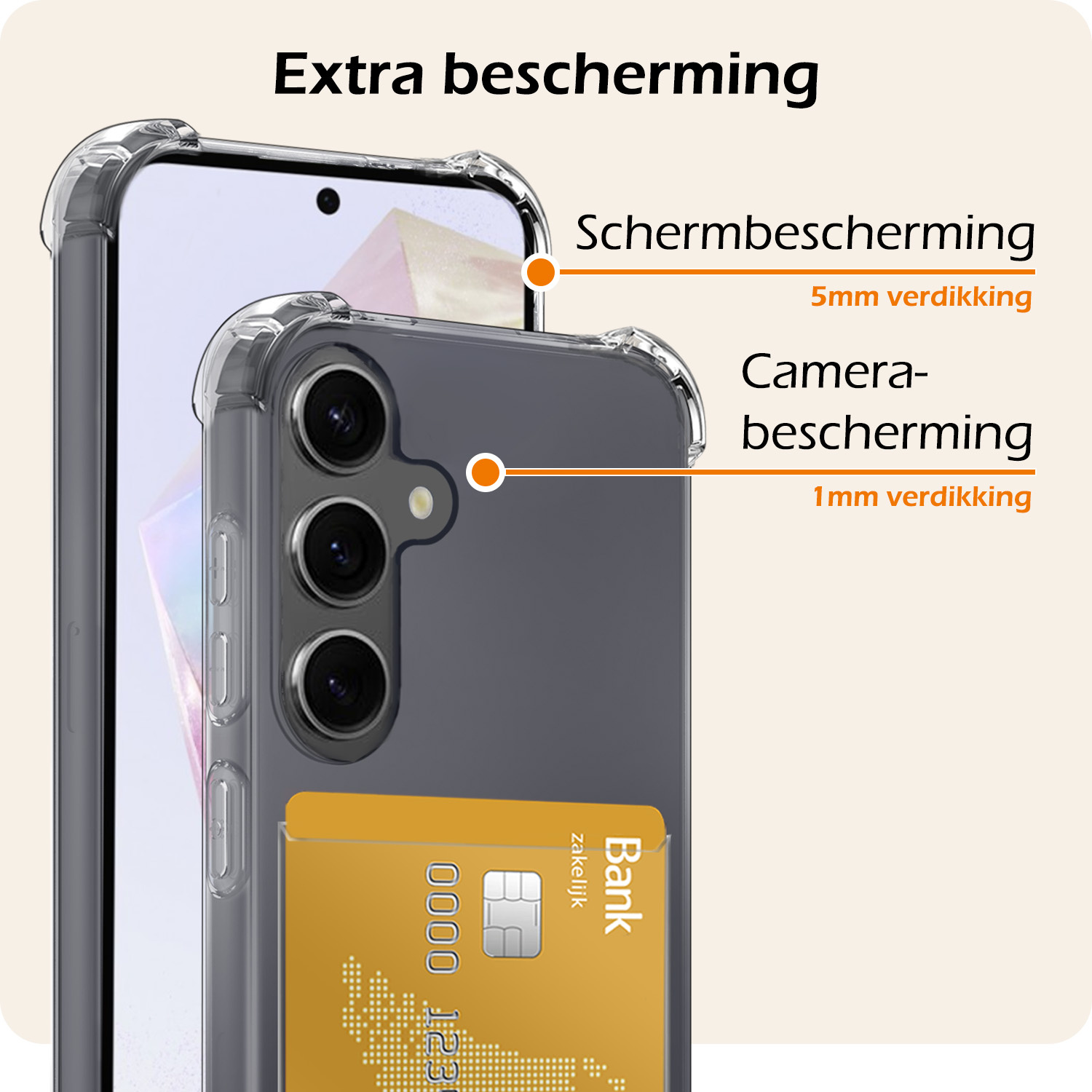 Nomfy Hoesje Geschikt voor Samsung A35 Hoesje Pasjeshouder Shockproof Pas Houder Met Screenprotector - Hoesje Geschikt voor Samsung Galaxy A35 5G Hoes Met Kaarthouder - Transparant