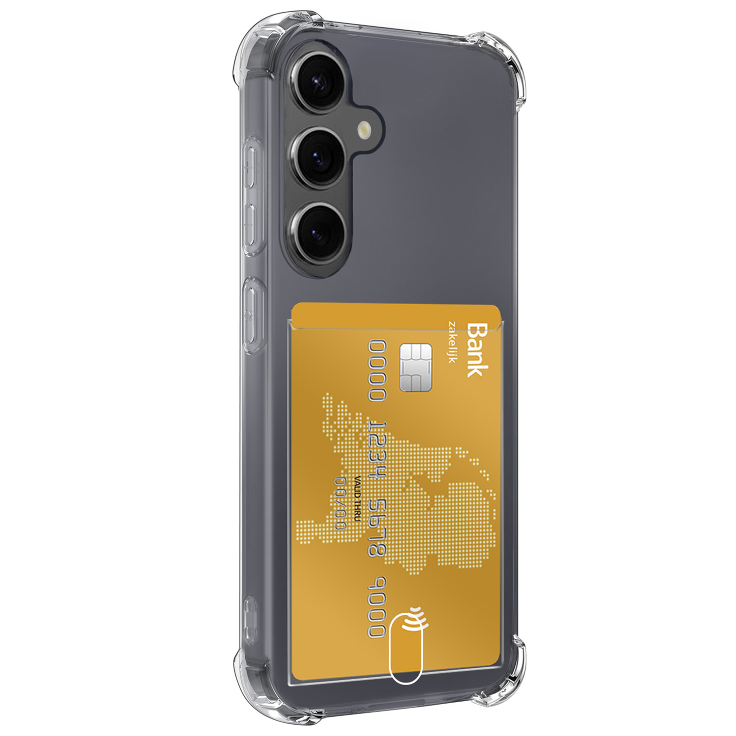 Nomfy Hoesje Geschikt voor Samsung A35 Hoesje Pasjeshouder Shockproof Pas Houder Met Screenprotector - Hoesje Geschikt voor Samsung Galaxy A35 5G Hoes Met Kaarthouder - Transparant