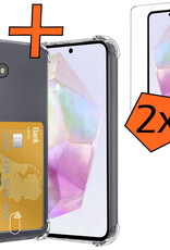 Nomfy Hoesje Geschikt voor Samsung A35 Hoesje Pasjeshouder Shockproof Pas Houder Met 2x Screenprotector - Hoesje Geschikt voor Samsung Galaxy A35 5G Hoes Met Kaarthouder - Transparant