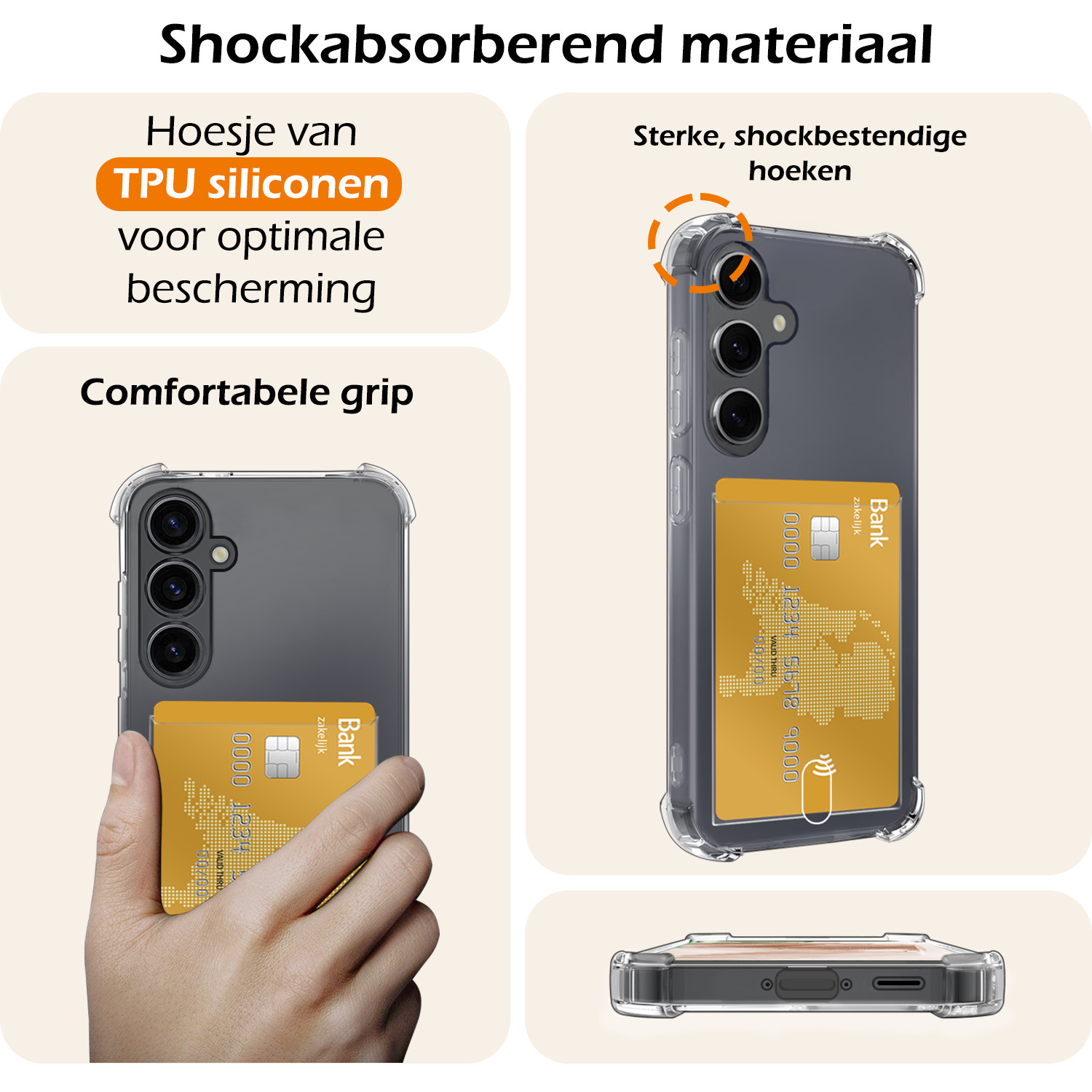 Nomfy Hoesje Geschikt voor Samsung A35 Hoesje Pasjeshouder Shockproof Pas Houder Met 2x Screenprotector - Hoesje Geschikt voor Samsung Galaxy A35 5G Hoes Met Kaarthouder - Transparant