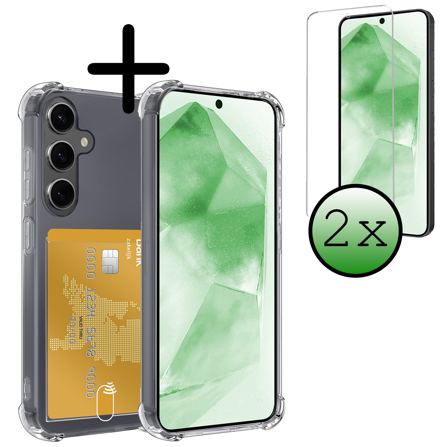 BASEY. Hoes Geschikt voor Samsung A55 Hoesje Shock Proof Case Hoes Met 2x Screenprotector - Hoesje Geschikt voor Samsung Galaxy A55 Hoes Cover Shockproof - Transparant